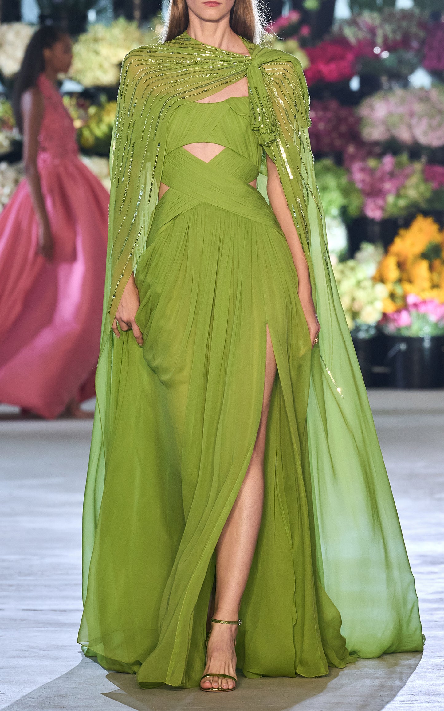Pleated Chiffon Off-The-Shoulder Gown