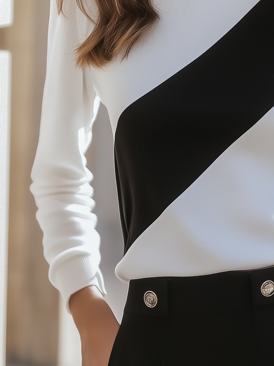 Black and White Diagonal Colorblock T-shirt